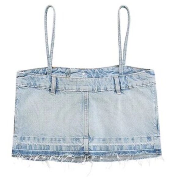 🆕 ZARA TRF SKIRT STYLE DENIM CROP TOP | ZARA DENIM CROP TOP - Picture 4 of 8